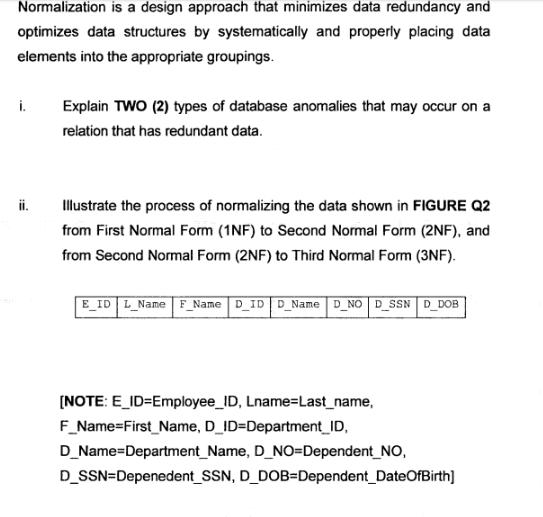 Solved Normalization Is A Design Approach That M SolutionInn