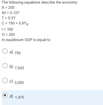 Solved The Following Equations Describe The Econ Solutioninn