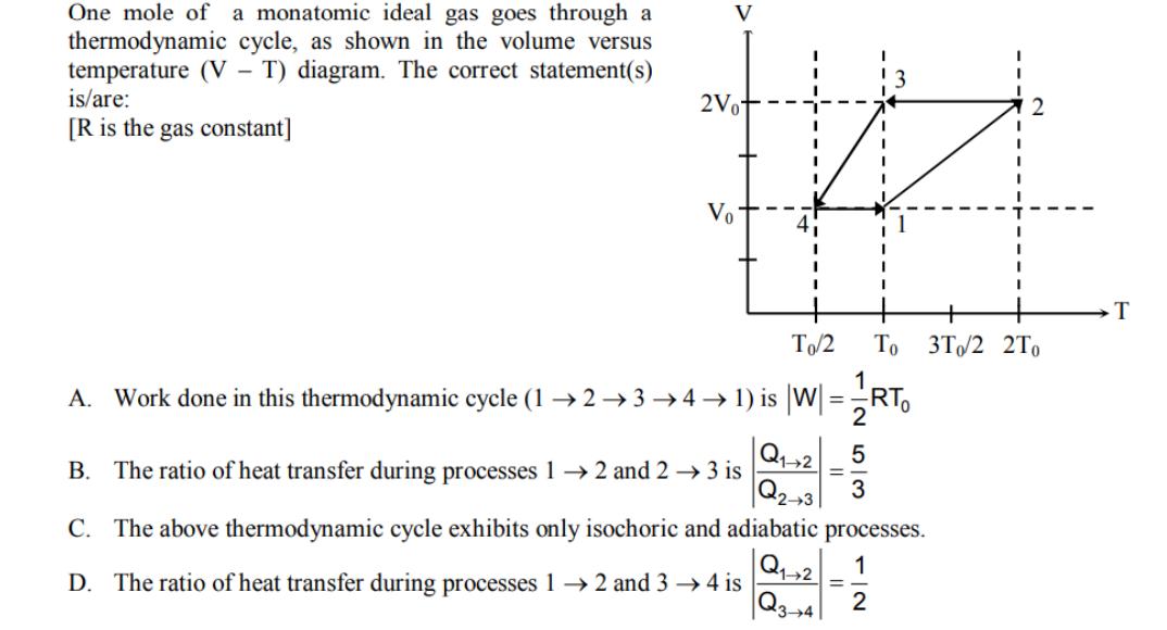 Solved One Mole Of A Monatomic Ideal Gas Goes Th SolutionInn