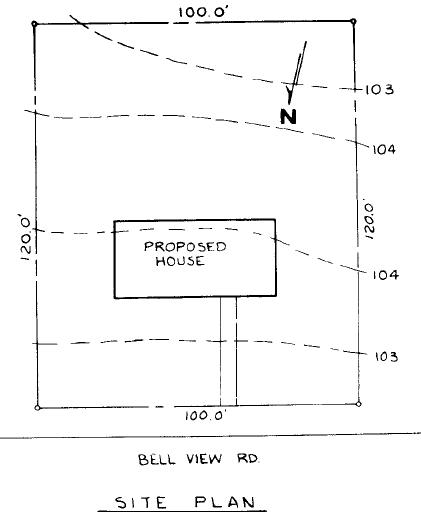 120.0' 100.0' PROPOSED HOUSE SITE 100.0 BELL VIEW RD. PLAN N - +103 104 120.0 104 103