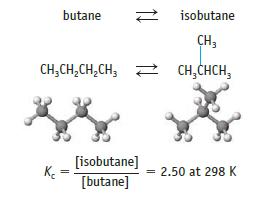isobutane CH3 CH,CH,CH,CH, < CHCHCH, K butane = [isobutane] [butane] = 2.50 at 298 K