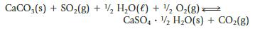 CaCO3(s) + SO(g) +  HO() + / 0(g)  CaSO4 1/2 HO(s) + CO(g) .
