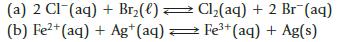 (a) 2 Cl(aq) + Br(e) (b) Fe+ (aq) + Ag+ (aq)  Cl(aq) + 2 Br (aq) Fe+ (aq) + Ag(s)
