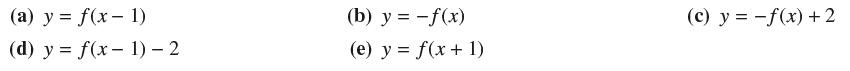 (a) y = f(x - 1) (d) y = f(x-1)-2 (b) y = -f(x) (e) y = f(x + 1) (c) y = -f(x) + 2