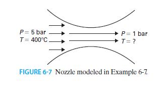 P= 5 bar T = 400C P = 1 bar T = ? FIGURE 6-7 Nozzle modeled in Example 6-7.