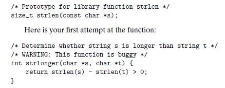 /* Prototype for library function strlen */ size_t strlen(const char *s); Here is your first attempt at the
