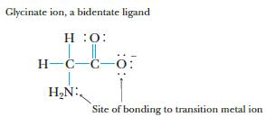 Glycinate ion, a bidentate ligand H :O: b H-C-C-O: -6- HN: Site of bonding to transition metal ion