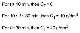 For t 10 min, then C = 0 For 10 st 30 min, then C+= 10 g/dm For t 30 min, then C+= 40 g/dm