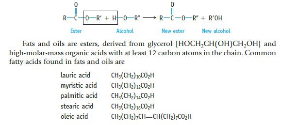 RCO R' + H0-R" - R-C-0-R" + R'OH Ester Alcohol New ester New alcohol Fats and oils are esters, derived from