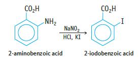 COH NH NaNO HCL, KI 2-aminobenzoic acid COH I 2-iodobenzoic acid