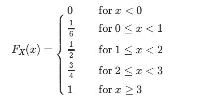 Fx(x) = 0 1 T 2 3 4 1 for x < 0 for 0 < x < 1 for 1 < x < 2 for 2 < x < 3 for x  3
