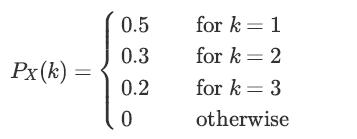 Px (k) = 0.5 0.3 0.2 0 for k = 1 for k = 2 for k= 3 otherwise