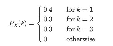 Px(k)= 0.4 0.3 0.3 lo 0 for k=1 for k= 2 for k= 3 otherwise