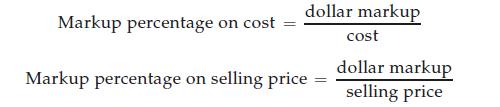 Markup percentage on cost dollar markup cost Markup percentage on selling price dollar markup selling price