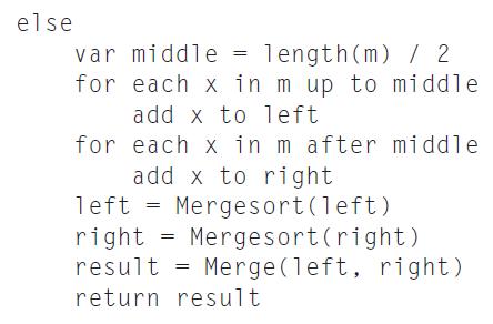 else var middle = length (m) / 2 for each xin m up to middle add x to left for each x in m after middle add x