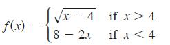 f(x) = x-4 if x > 4 8- 2x if x < 4