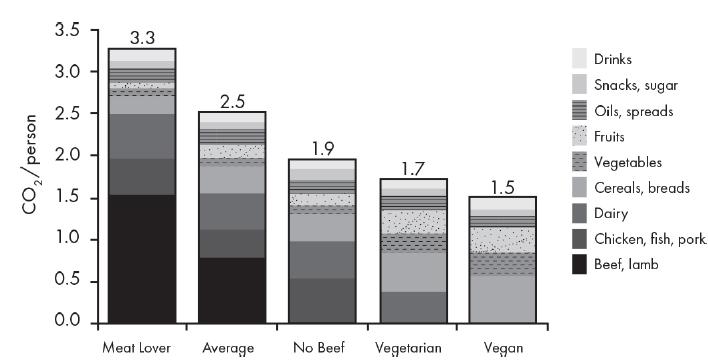 CO/person 3.5 3.0 2.5 2.0 1.5 1.0 0.5 0.0 3.3 Meat Lover 2.5 1.9 Average No Beef 1.7 Vegetarian 1.5 Vegan
