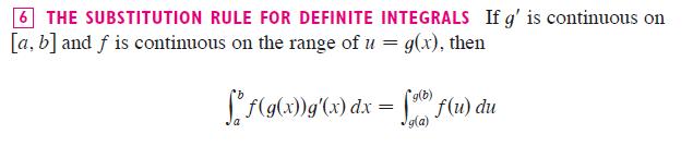 6 THE SUBSTITUTION RULE FOR DEFINITE INTEGRALS If g' is continuous on [a, b] and f is continuous on the range