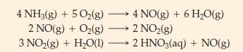 4 NH3(g) + 5O(g) 4 NO(g) + 6HO(g) 2 NO(g) + O(g)  2 NO(g) 3 NO(g) + HO(l)  2 HNO3(aq) + NO(g)