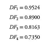 DF = 0.9524 DF = 0.8900 DF3 = 0.8163 DF4=0.7350