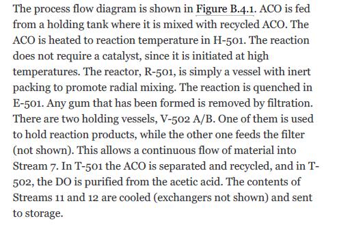 The process flow diagram is shown in Figure B.4.1. ACO is fed from a holding tank where it is mixed with