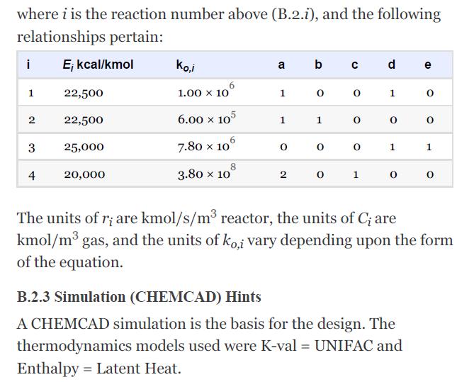 where i is the reaction number above (B.2.i), and the following relationships pertain: E; kcal/kmol i 1 2 3 4