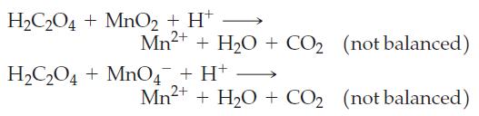HC2O4 + MnO + H+ HCO4 + Mn+ + HO + CO (not balanced) balanced) MnO4+H+ Mn+ + HO + CO (not