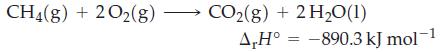 CH4(g) + 2O2(g) CO(g) + 2HO(1) A,H -890.3 kJ mol-1 =