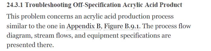 24.3.1 Troubleshooting Off-Specification Acrylic Acid Product This problem concerns an acrylic acid