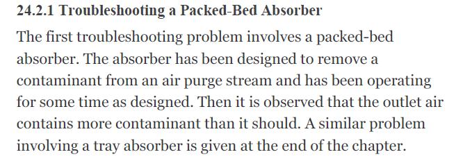 24.2.1 Troubleshooting a Packed-Bed Absorber The first troubleshooting problem involves a packed-bed