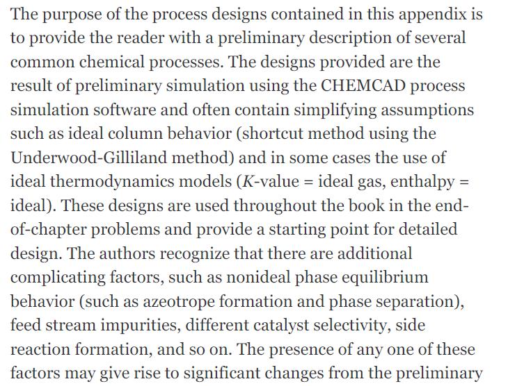 The purpose of the process designs contained in this appendix is to provide the reader with a preliminary