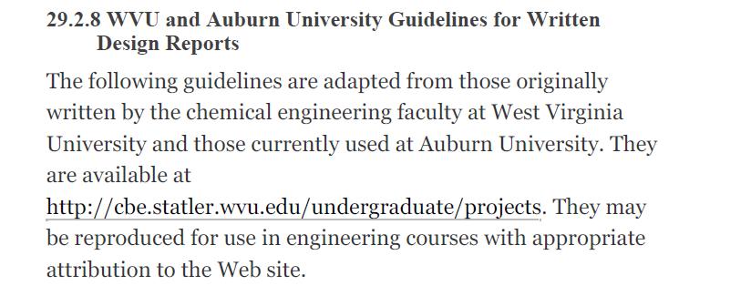 29.2.8 WVU and Auburn University Guidelines for Written Design Reports The following guidelines are adapted