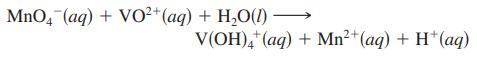 MnO4 (aq) + VO+ (aq) + HO(1) - V(OH)4+ (aq) + Mn+ (aq) + H+ (aq)