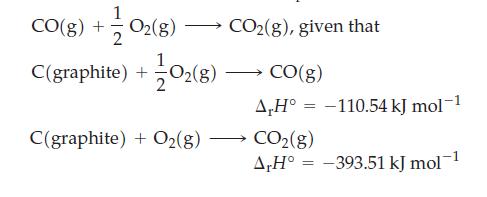 1 CO(g) + O2(g)  CO(g), given that C(graphite) + +10(8) C(graphite) + O(g) CO(g) A,H -110.54 kJ mol-1 CO(g)