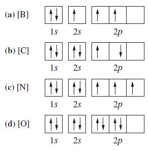 (a) [B] (b) [C] (c) [N] (d) [O] 1s 25 N N 1s 25 2p 2p 1s 25 2p N N ^^ 1s 2s 2p