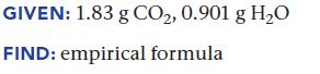 GIVEN: 1.83 g CO, 0.901 g HO FIND: empirical formula