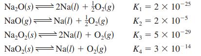 2Na(1) + O(g) NaO(s) NaO(g) Na(1) + O(g) NaO (s) 2Na(1) + O(g) NaO(s)Na(l) + O(g) K = 2  10-25 K= 2  10-5 K3