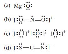 (a) Mg:0: (b) [:O-N=0:1 (c) (d) [:S-C=N:] [:a::r [C: Cl :0