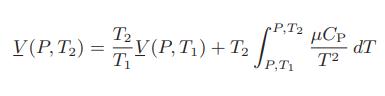 P,T T2 Cp 5) = 2/X (P.T.) +1 [10  T Sp -V(P, T) dT T P,T1 V(P, T)=