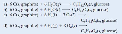 a) 6 C(s, graphite) b) 6 C(s, graphite) + 6HO(g) C6H12O6(s, glucose) + 6HO(1) C6H12O6(s, glucose) c) 6 C(s,