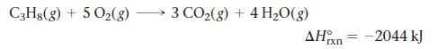 C3Hg(g) + 5 O2(g) 3 CO2(g) + 4H2O(g) xn = 2044 kJ