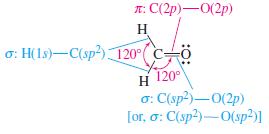 : T: C(2p)-0(2p) H H(1s)-C(sp) 120 H 120 0: C(sp)-0(2p) [or, o: C(sp)-0(sp)]