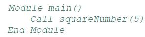 Module main () Call squareNumber (5) End Module