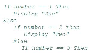 If number == 1 Then Display "One" Else If number Display "Two" Else 2 Then If number 3 Then