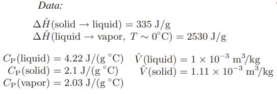 Data: liquid) = 335 J/g A (solid AH (liquid  vapor, T~ 0C) = 2530 J/g A Cp (liquid) = 4.22 J/(g C) Cp (solid)
