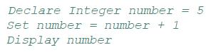 Declare Integer number Set number = number + 1 Display number = 5