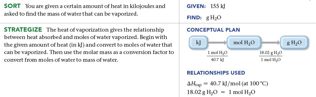 SORT You are given a certain amount of heat in kilojoules and asked to find the mass of water that can be