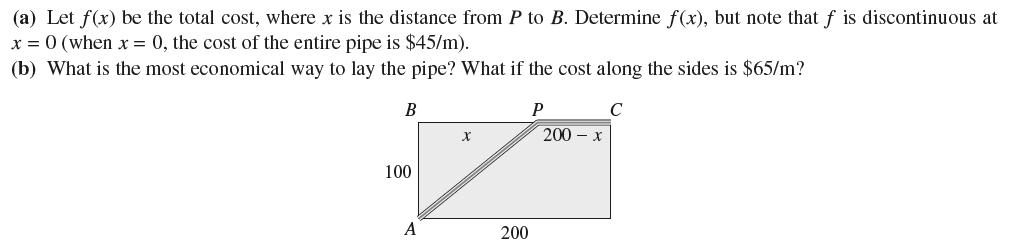 (a) Let f(x) be the total cost, where x is the distance from P to B. Determine f(x), but note that f is
