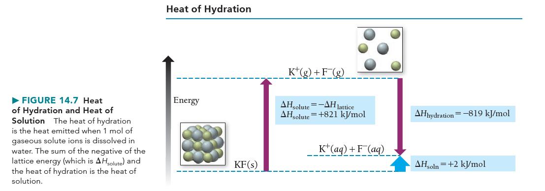 FIGURE 14.7 Heat of Hydration and Heat of Solution The heat of hydration is the heat emitted when 1 mol of