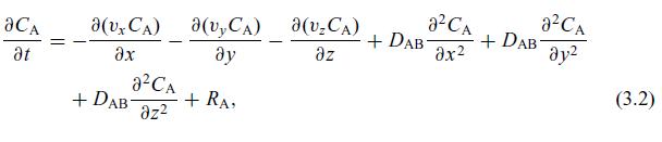 OCA at = 3(v. CA) ax aCA az2 + DAB- 3(v, CA) a(v-CA)  az + RA, + DAB a2CA 2 + DAB a2CA 2 (3.2)